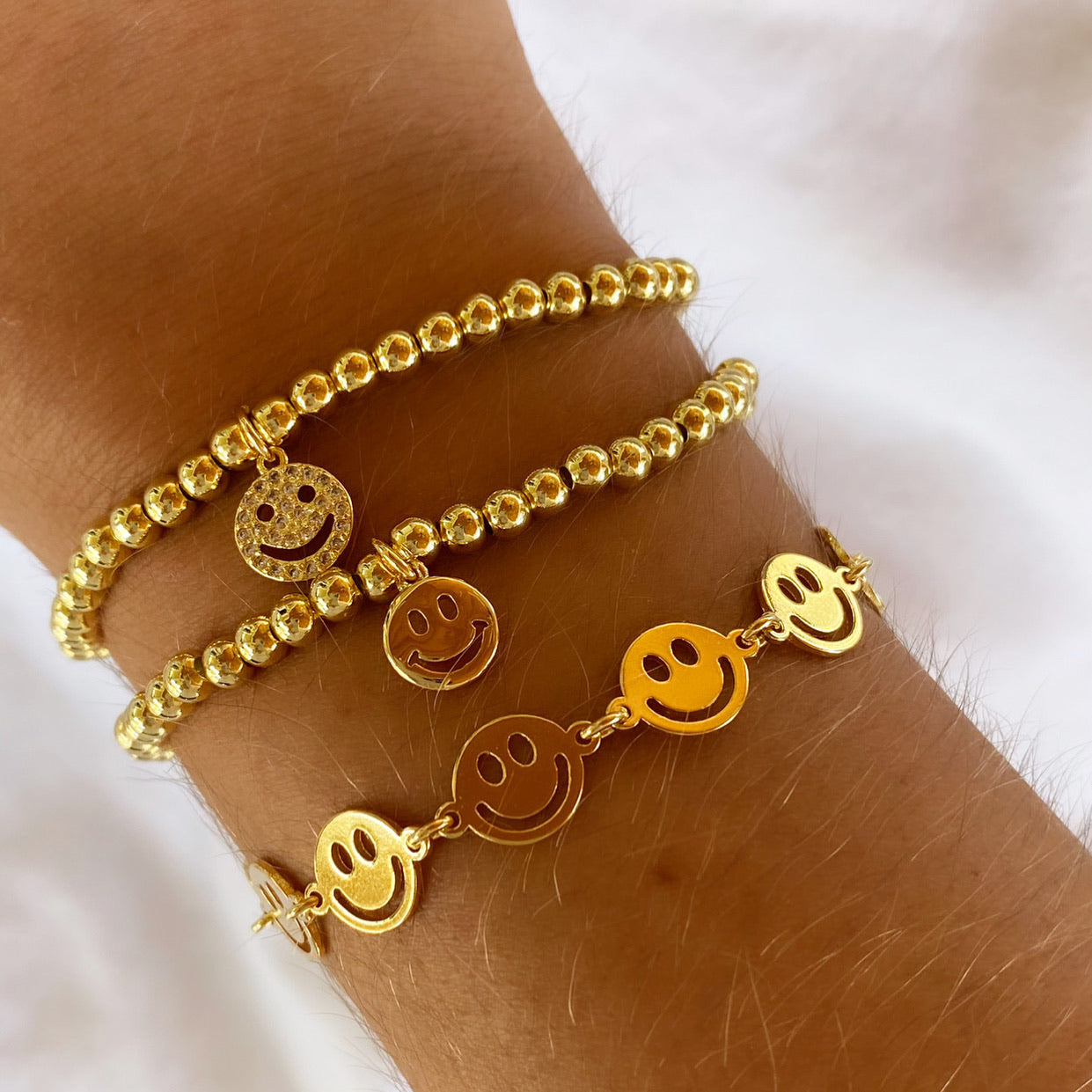 Beaded Bracelet, Bracelet Set, Gold Smiley Face, Trendy Beaded Bracelets 