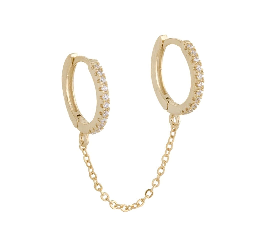 Pave Link Huggie Hoops